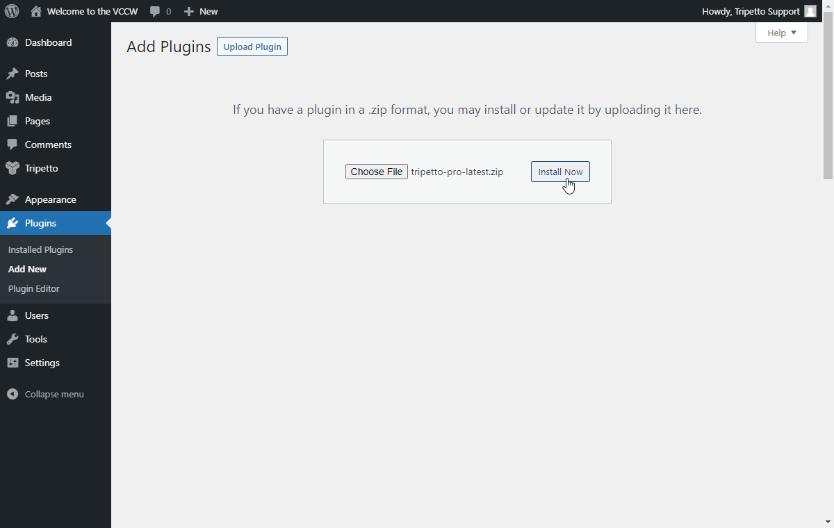 Screenshot of WordPress plugin upload