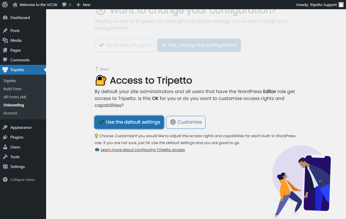 Screenshot of the onboarding wizard in the WordPress plugin