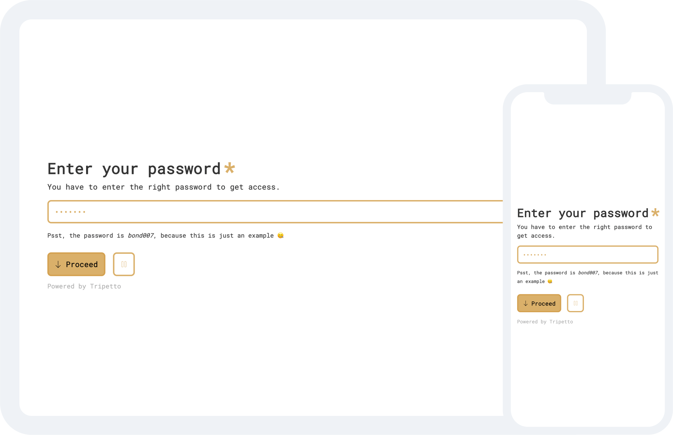 Screenshots of a secure, password protected form in the autoscroll form face, shown on a tablet and a mobile phone.